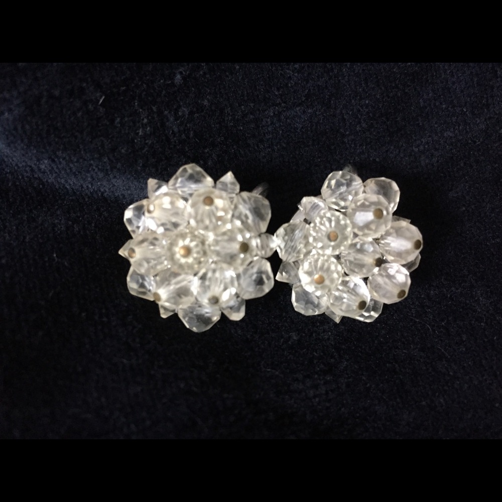 Vintage Signed Laguna Crystal Bead Clipon Earrings